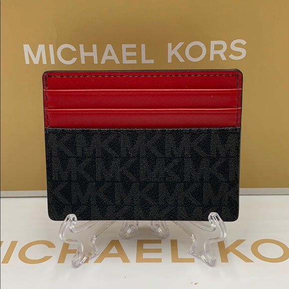 MICHAEL KORS COOPER TALL CARD CASE BLACK/SCARLET - Picture 9 of 16